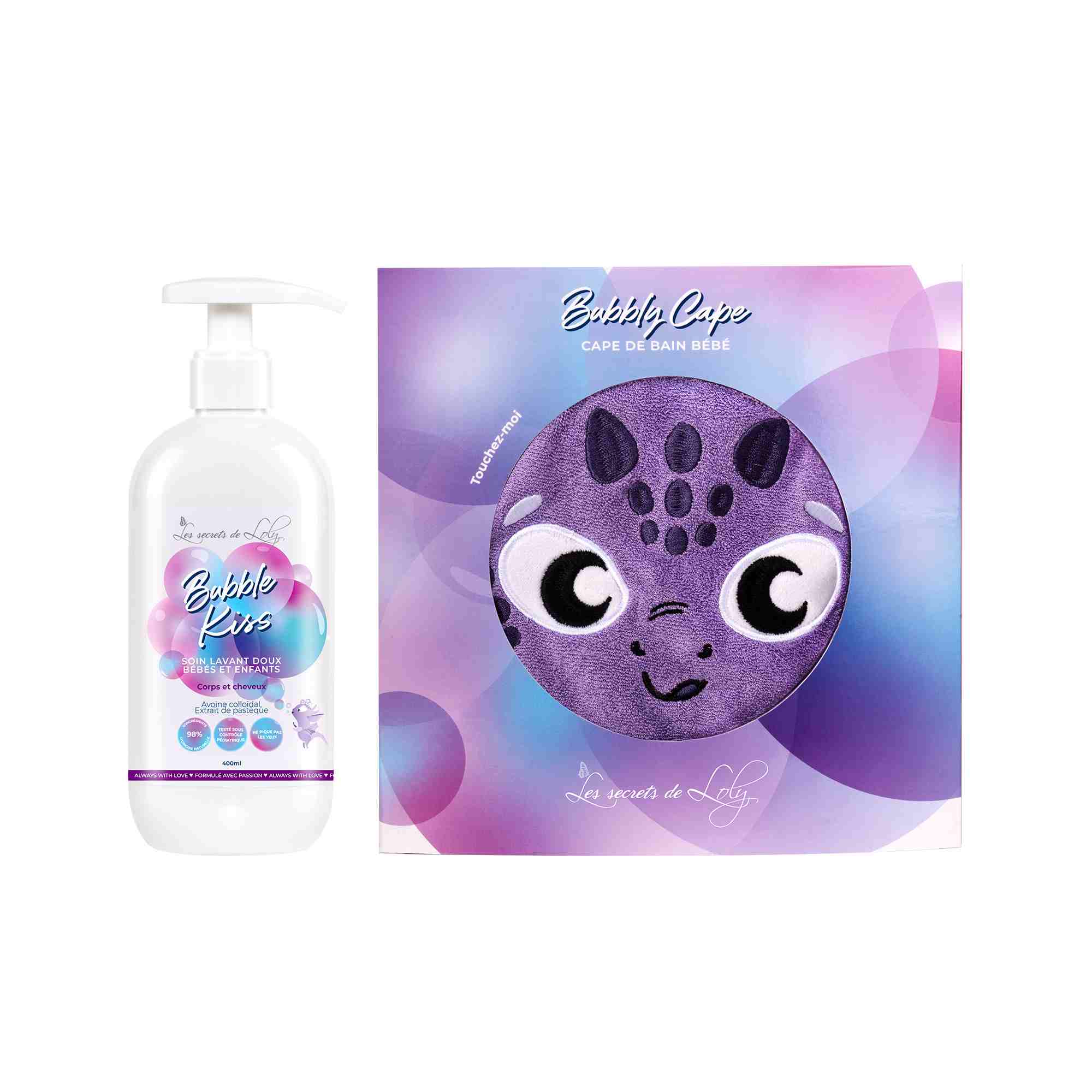 Cadeau de naissance douceur - Soin lavant doux corps et cheveux et cape de bain